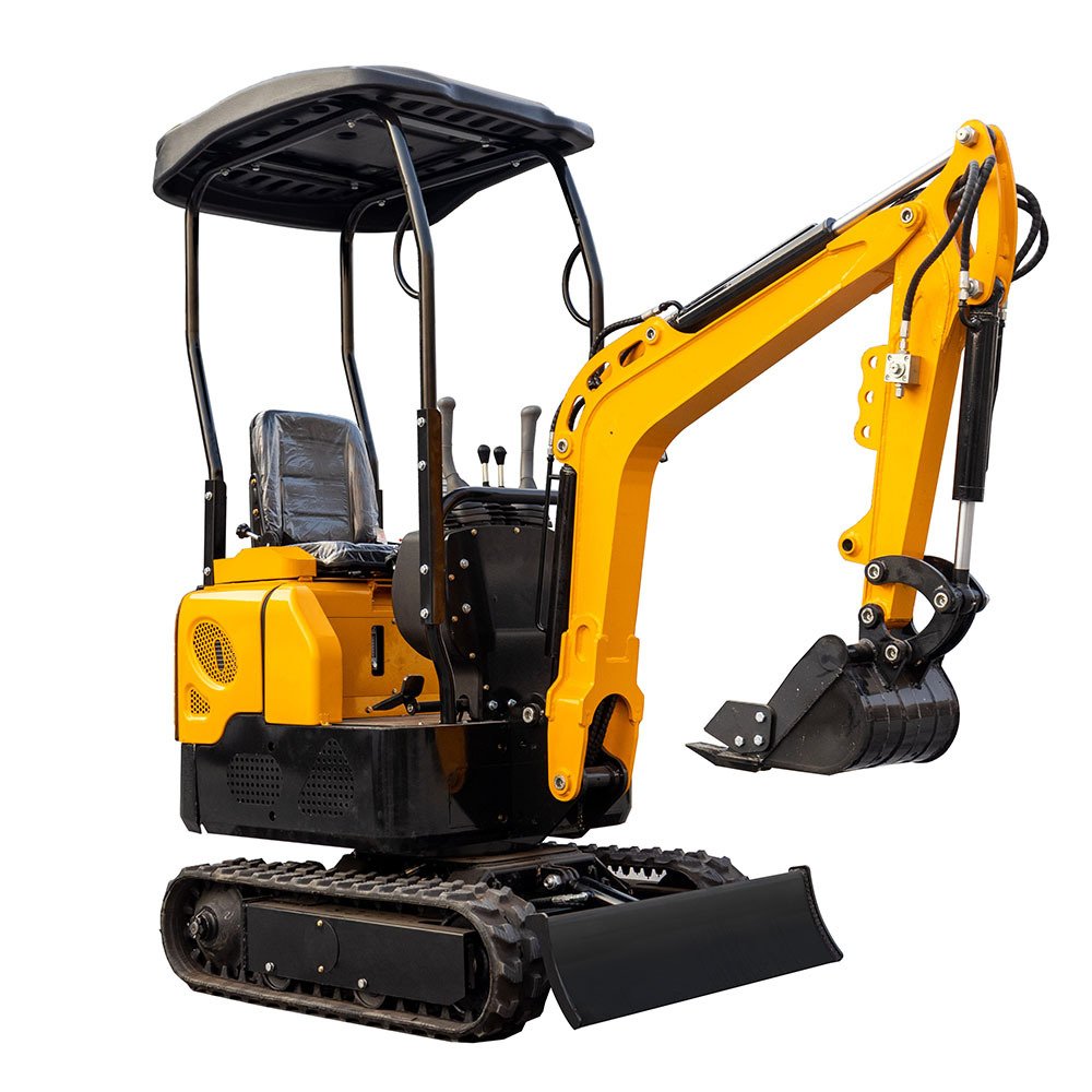 3,500 lb mini excavator with tracks and digging bucket